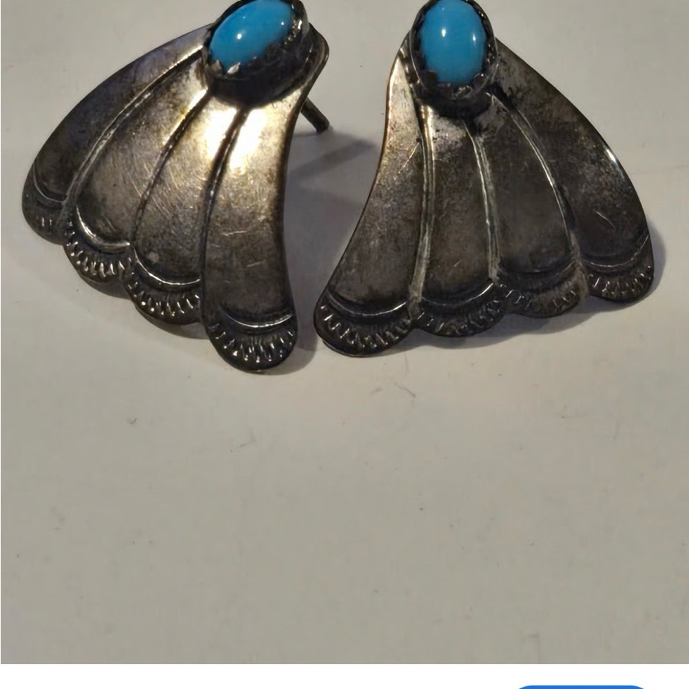 Silver and Turquoise Fan Earrings